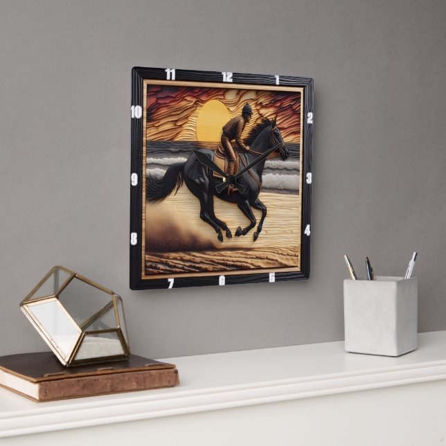 Morgan Sand Race: Wood Burned Craft Square Wall Clock (Office)