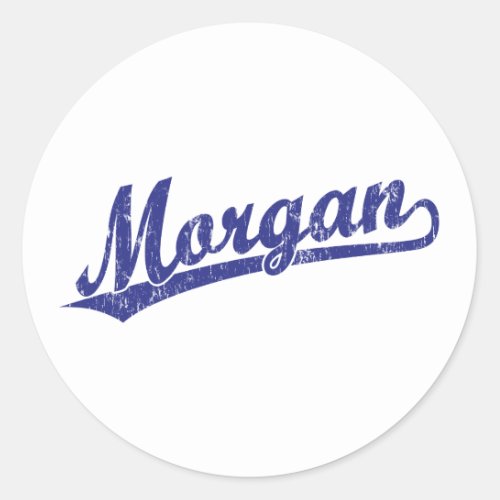 Morgan script logo in blue classic round sticker