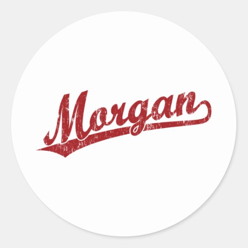 Morgan script logo in red classic round sticker