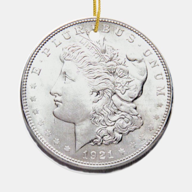 MORGAN SILVER DOLLAR CERAMIC ORNAMENT (Front)