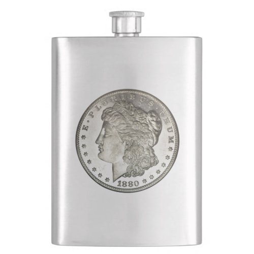 Morgan Silver Dollar Image on Flask