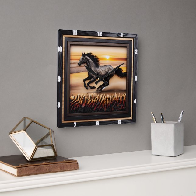 Morgan Wave Chase: Textured Wood Effect Square Wall Clock (Office)