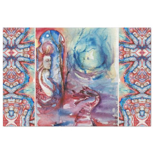 MORGANA Enchantress and Dragon Pink Blue Fantasy Tissue Paper