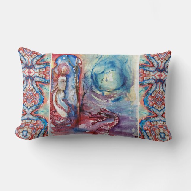 MORGANA  LE FAY Magic & Mystery Pink Blue Fantasy Lumbar Pillow (Front)