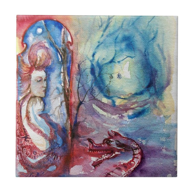 MORGANA / Magic and Mystery ,Pink Blue Fantasy Ceramic Tile (Front)
