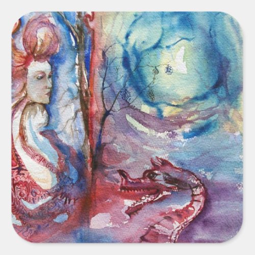 MORGANA  Magic and Mystery Pink Blue Fantasy Square Sticker