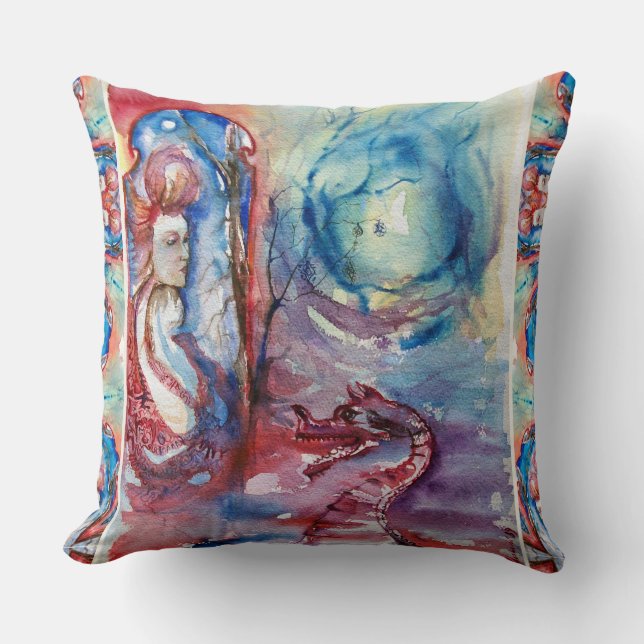 MORGANA / Magic and Mystery ,Pink Blue Fantasy Throw Pillow (Front)