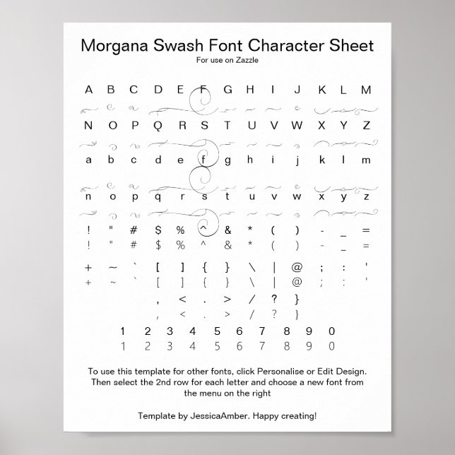 Morgana Swash Font Chararacter Reference Poster (Front)