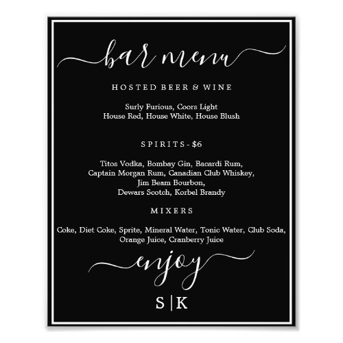 Morgana Wedding Suite_ Bar Menu Sign Photo Print