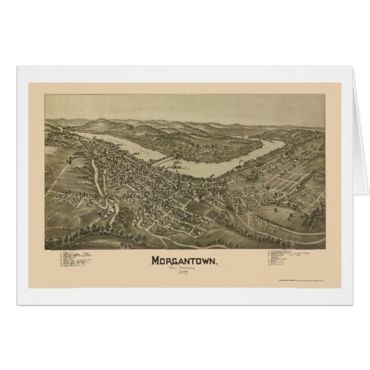 Morgantown, WV Panoramic Map - 1897 Cards (Front Horizontal)