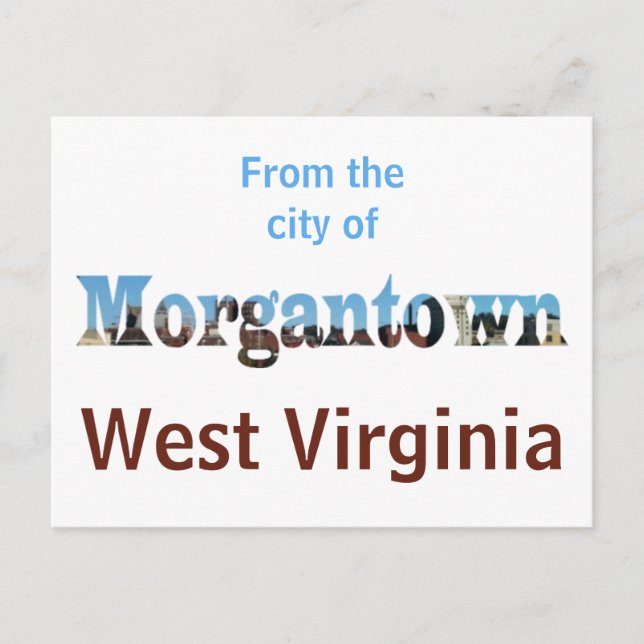 Morgantown WV Skyline Word Cutout Postcards (Front)