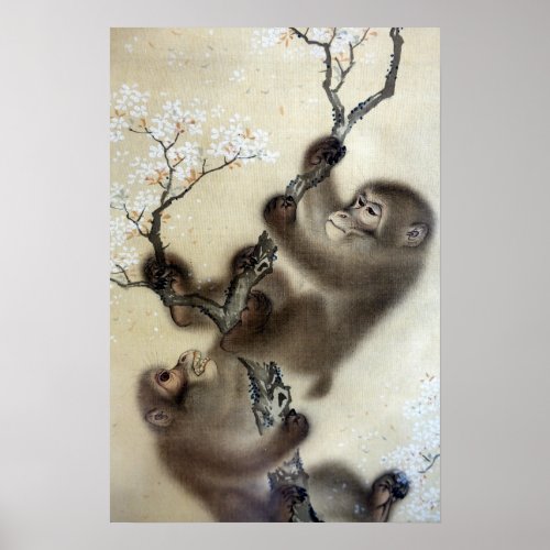 Mori Sosen Monkeys in a Blossoming Cherry Tree Poster