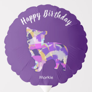 Morkie Cute Dog Silhouette Purple PY&B Birthday Balloon