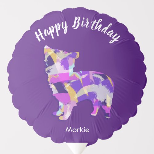 Morkie Cute Dog Silhouette Purple PYB Birthday Balloon