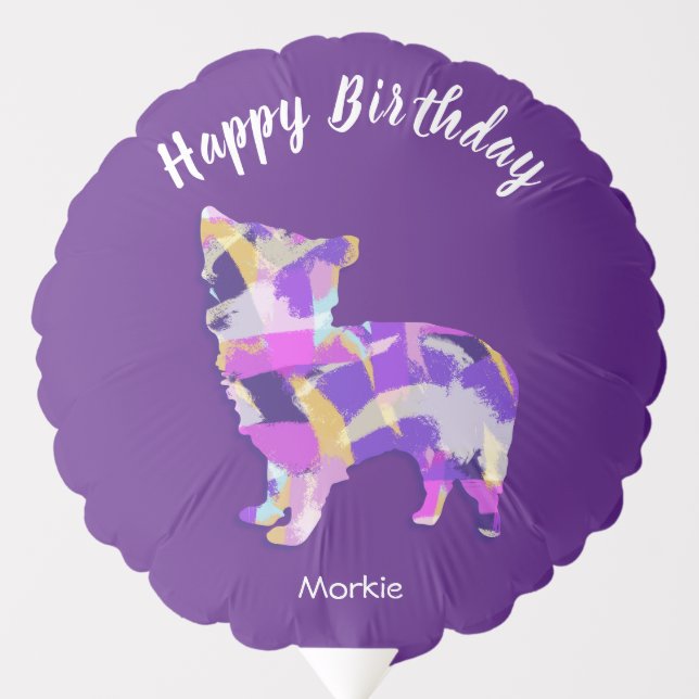 Morkie Cute Dog Silhouette Purple PY&B Birthday Balloon (Front)