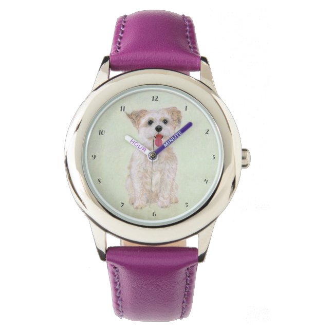 Morkie Dog Bezel Purple Kids Watch (Front)