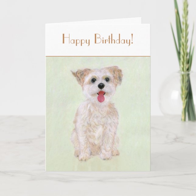 Morkie Dog Birthday Folding Card (Front)