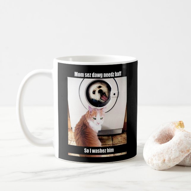 Morkie Dog Cat Meme Funny Humor Cup Mug (With Donut)
