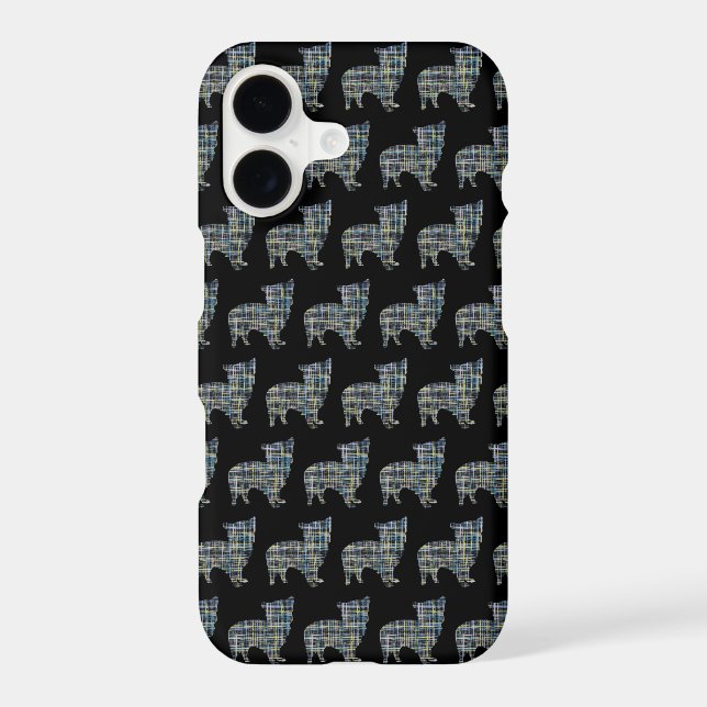 Morkie Dog Cute Silhouette Grid Black iPhone Case (Back)
