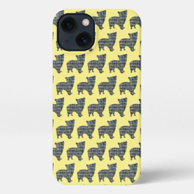 Morkie Dog Cute Silhouette Grid Yellow iPhone 13 Case