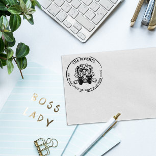 Morkie Dog Family Return Address Rubber Stamp