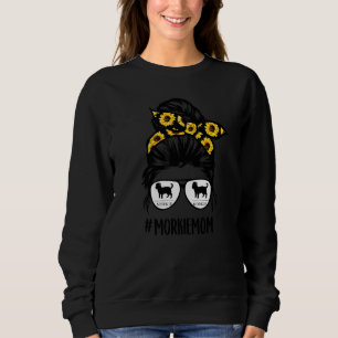 Morkie Dog Mom Messy Bun Sunflower Hair Glasses Sweatshirt