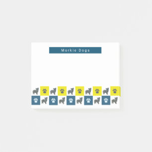 Morkie Dog & Paw Yellow & Blue Grid Lines Post-it Notes