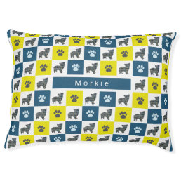 Morkie Dog &amp; Paw Yellow &amp; Blue Grid Pet Bed