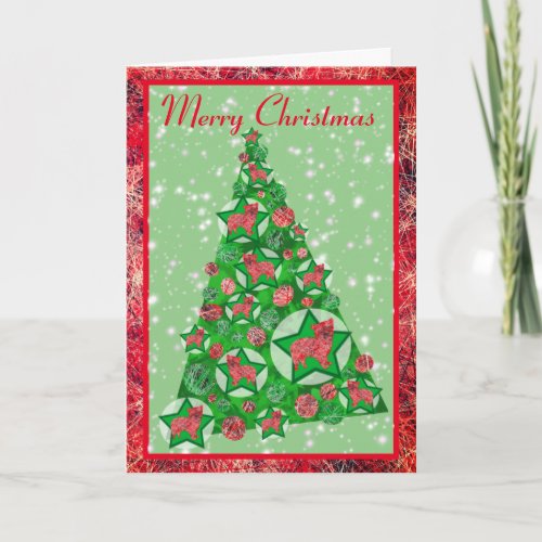 Morkie Dog Silhouette Christmas Tree Decoration Card