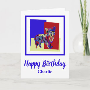 Morkie Dog Silhouette Red Blue Yellow Birthday Card