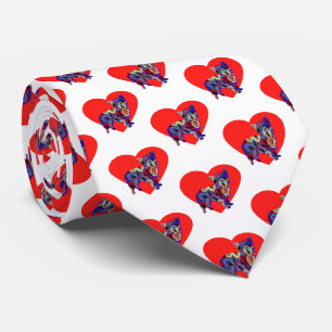 Morkie Dog Silhouette Valentines Day Red Whte Neck Tie