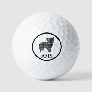 Morkie Dog Silhouette Yellow & Blue Grid Golf Balls