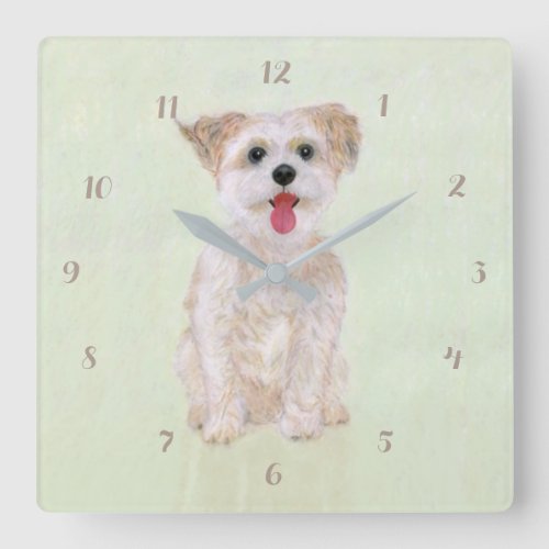 Morkie Dog Square Acrylic Wall Clock With Digits