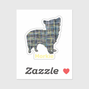 Morkie Dog Yellow & Blue Grid Stickers