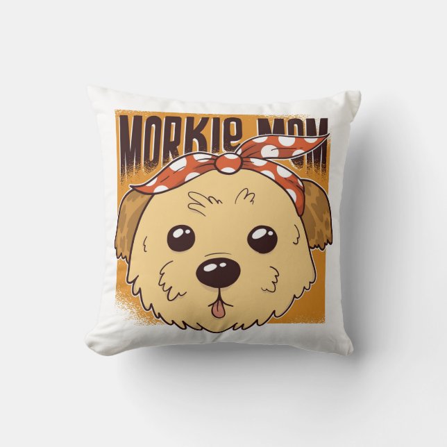 Morkie Mom Design Throw Pillow (Front)