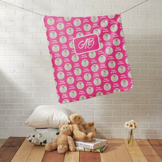 Morkie Pink Baby Blanket With Initials (In Situ)