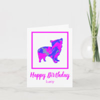 Morkie Pink & Blue Silhouette Dog Funny Birthday