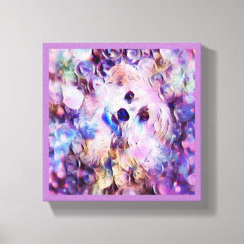 Morkie Puppy Dog Bubbles Cute Purple Canvas Print