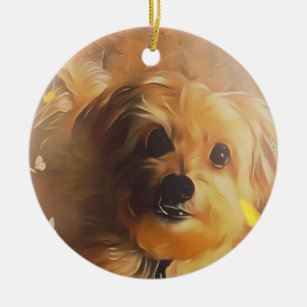 Morkie Puppy Dog Butterfly Cute Yellow Ornament