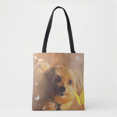 Morkie Puppy Dog Butterfly Cute Yellow Tote Bag