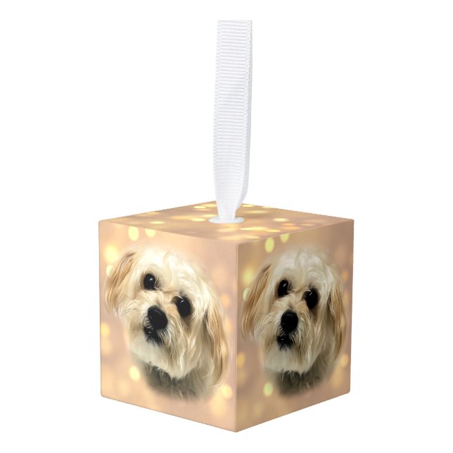 Morkie Puppy Dog Sweet Cube Ornament (Front Angled)