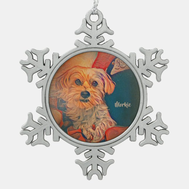 Morkie Snowflake Christmas Ornament (Front)