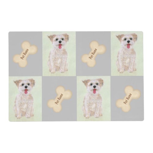 Morkie With Bone Reversible Dog Placemat With Text