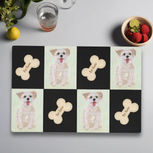 Morkie With Bone Reversible Dog Placemat With Text