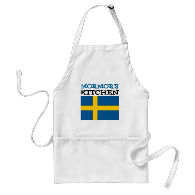 Mormor's Kitchen Featuring The Flag Of Sweden Adult Apron (Front)
