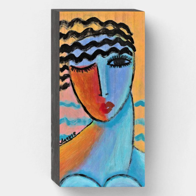 Morning Abstract Portrait of a Woman Wooden Box Sign (Front Vertical)