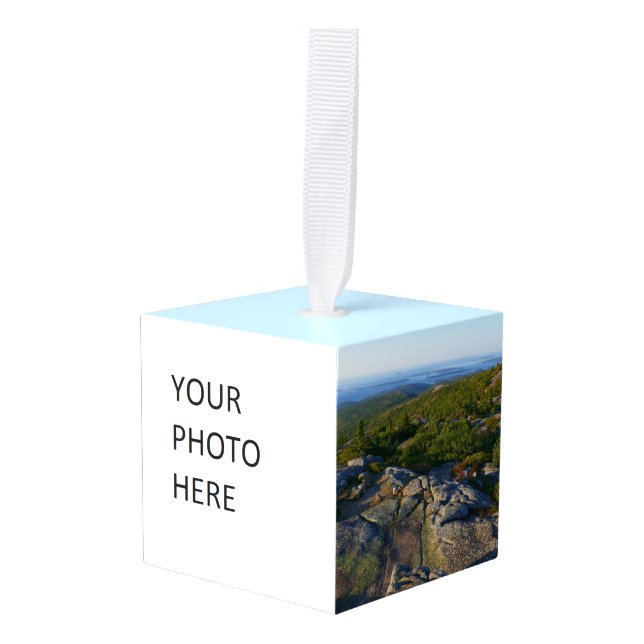 Morning atop Cadillac Mountain at Acadia Cube Ornament (Front Angled)