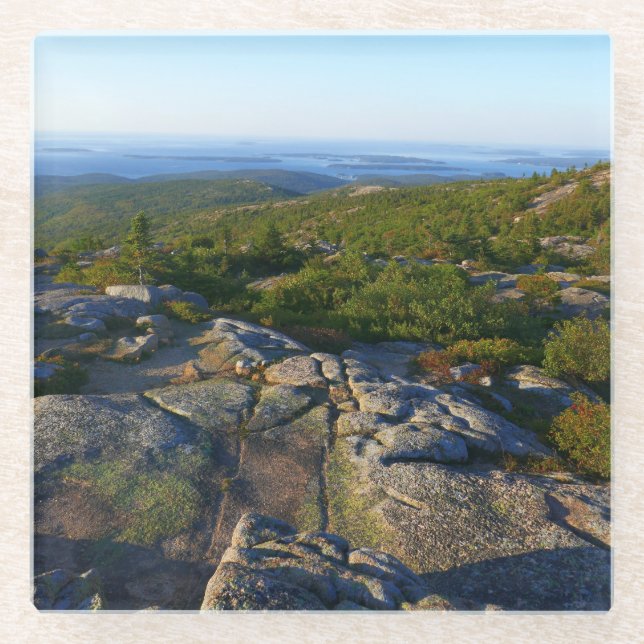 Morning atop Cadillac Mountain at Acadia Glass Coaster (Front)