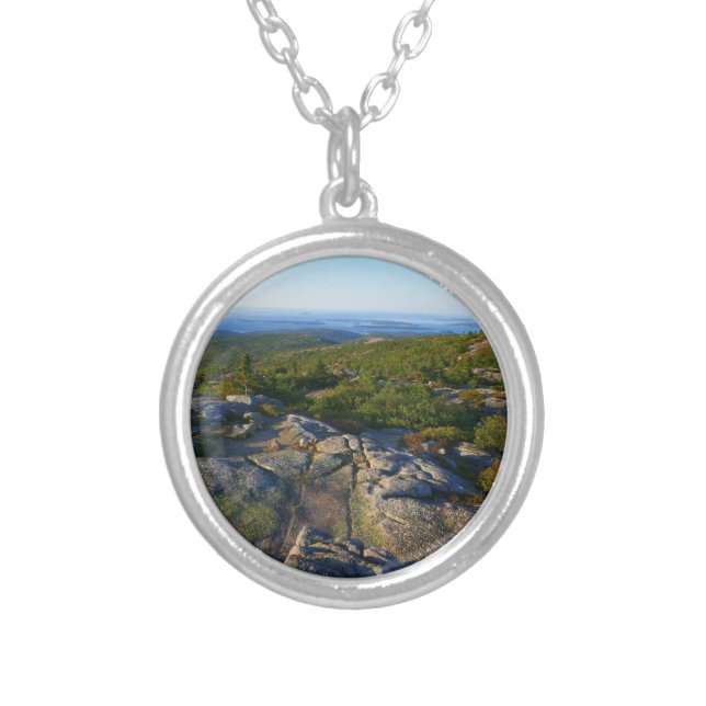 Morning atop Cadillac Mountain at Acadia Silver Plated Necklace (Front)