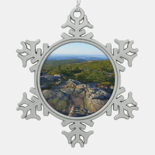 Morning atop Cadillac Mountain at Acadia Snowflake Pewter Christmas Ornament